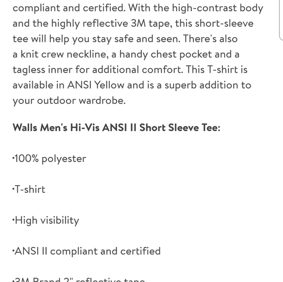 Walls Hi Vis Safety Tee ANSI CLASS 2 3M Scotchlite - Picture 3 of 4